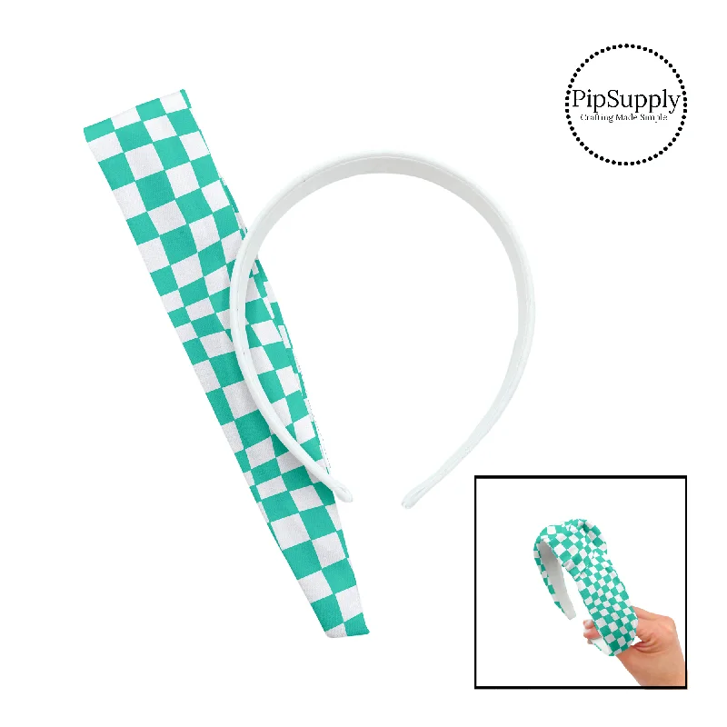 Wavy Checkered Turquoise DIY Knotted Headband Kit