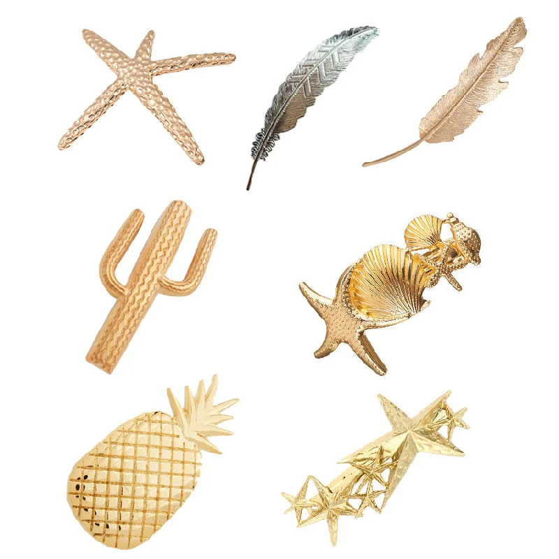 Wholesale Starfish Shell Hair Clip Leaf Feather Spring Alloy Hair Clip