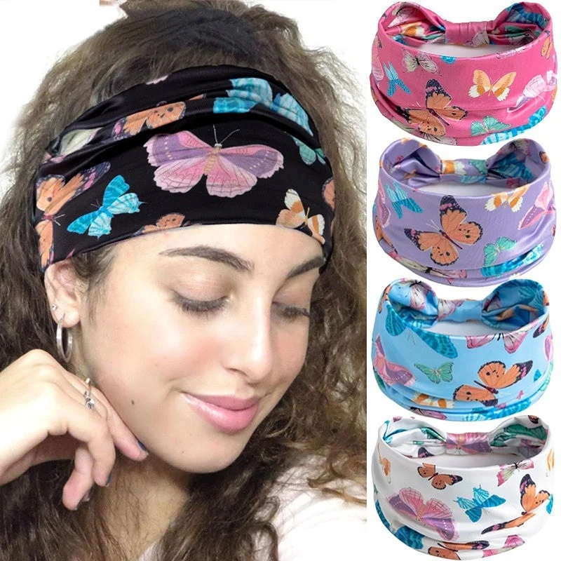 Wholesale 10PCS Butterfly Wide Brim Stretch Fabric Headband