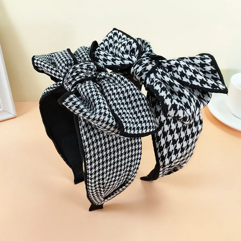 Wholesale Wide Edge Houndstooth Large Bow Fabric Headband