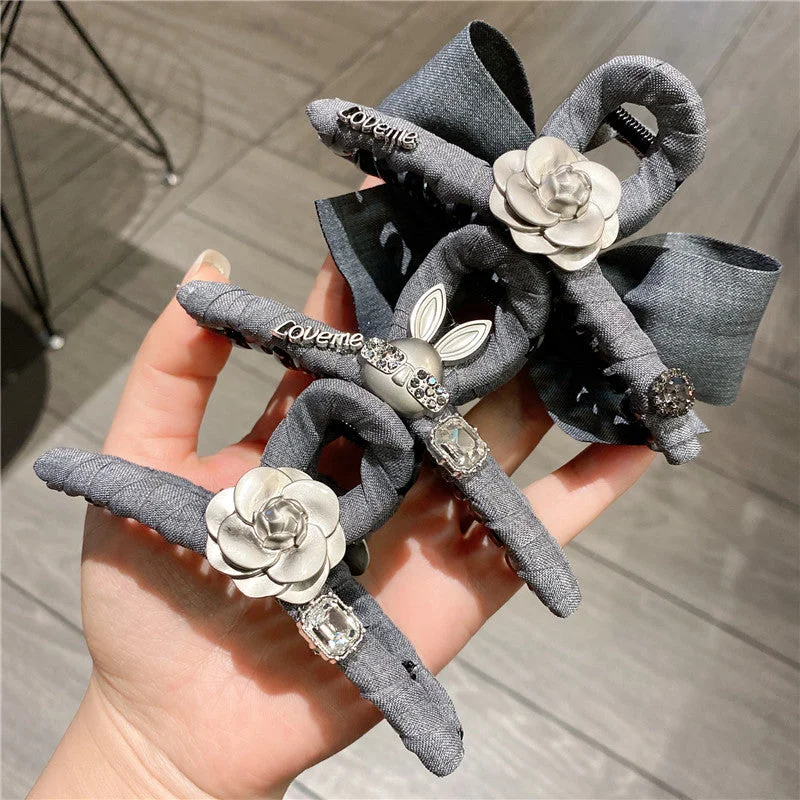 Wholesale Fabric Gray Large Bow Hair Clip JDC-HC-HonW008