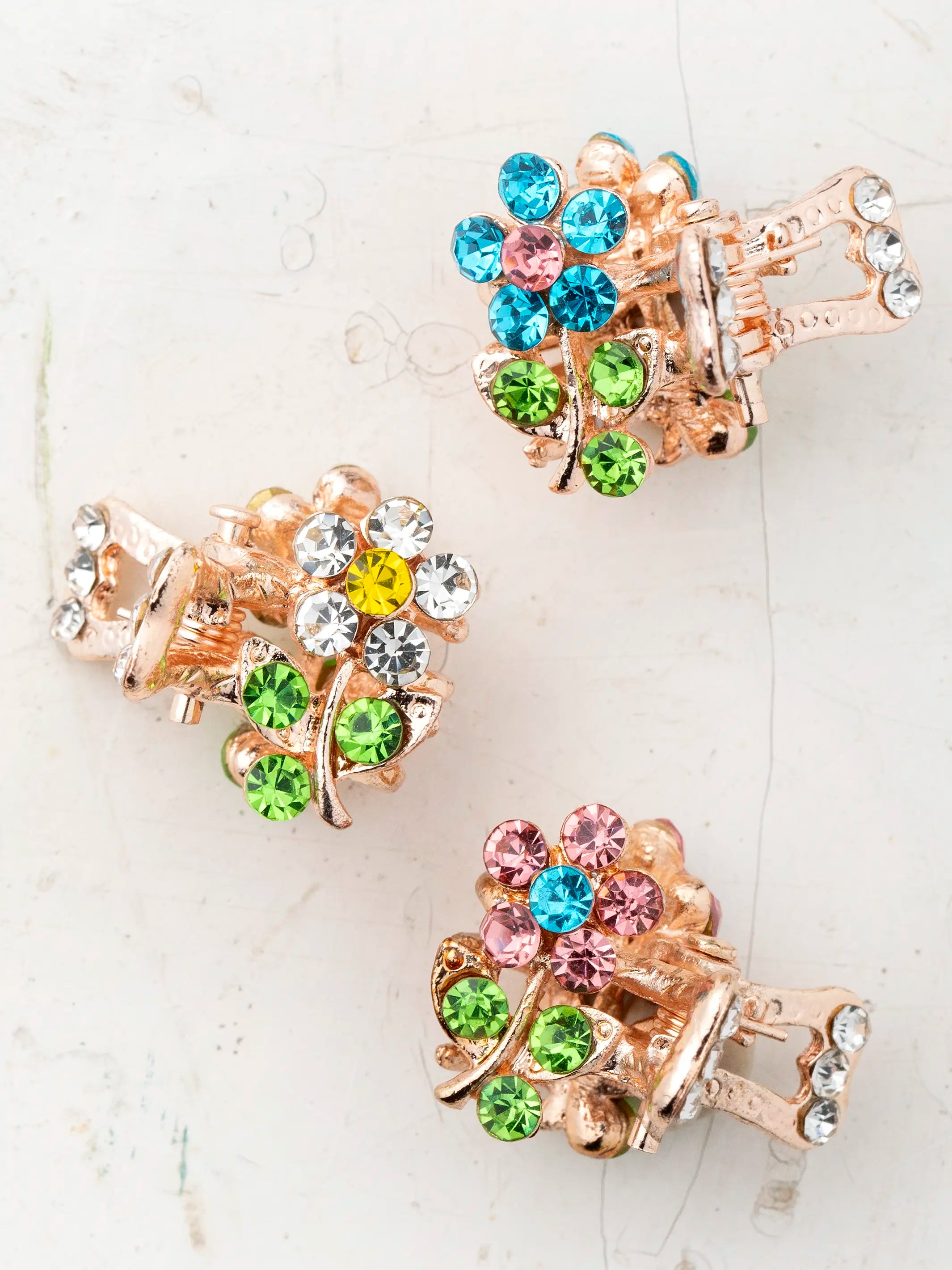 Rhinestone Daisy Claw Clips, Set of 3 - Multicolored