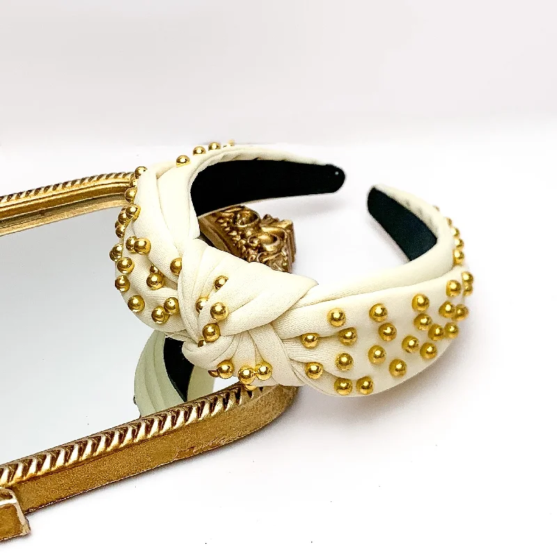 Gold Detailed Knot Headband in Ivory