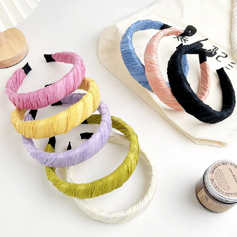 Wholesale Fabric Art Solid Color Pleated Wide Edge Headband